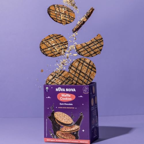 Image of Nova Nova Dark Chocolate Waffle Cookies - Box of 6 - Vegetarian, 100% Eggless | No Added Preservatives (65g)
