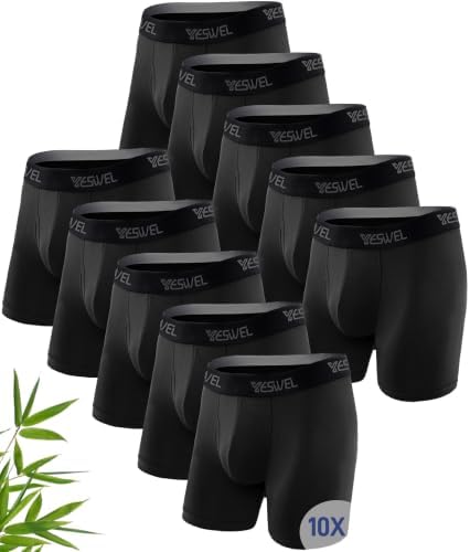 YESWEL Bambus Boxershorts Herren Langes Bein, Unterhosen Männer 6/10er Pack | Langes Bein ohne Hochrutschen, 95% Bambus-Viskose, atmungsaktiv, geruchshemmend, ohne kratzendes Etike