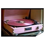 islandburner XXL Bild Poster Rosa Schallplattenspieler mit Vinyl in Vintage Optik für Wohnzimmer Musikliebhaber Musikgeschäft Premium Bilder Fotodruck