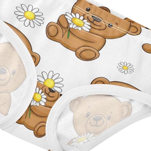 Cotton Toddler Girls Underwear Cute Brown Teddy Bears White Panties for Girl Fun Kids Undies Briefs 2t4