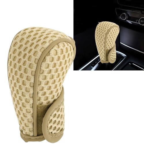 Image of SARTE Gear Shift Knob Cover Anti-Slip Breathable Cotton mesh Anti-Scratch Handle Protector Premium for All Cars Universal fit (Beige)