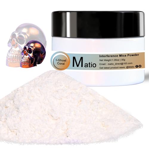 Matio Interference Mica Powder, 1.06oz/ 30g Ghost Coral Chrome Powder, Pearlescent Effect Color Shift Pigment for Epoxy Resin, Makeup Shimmer, Nail Polish,Soap...