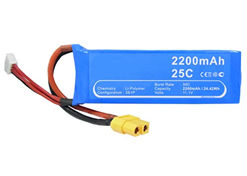 Synergy Digital Quadcopter Drone Battery, Works with Walkera Runner 250 Quadcopter Drone, (Li-Pol, 11.1V, 2200 mAh) Ultra High Capacity, Compatible with DJI P1-12 Battery