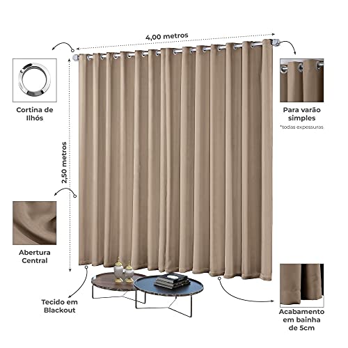 Cortina Blackout/Bleucate de Tecido Corta Para Luz Quarto e Sala 4,00m x 2,50m Altura com Ilhós Crom