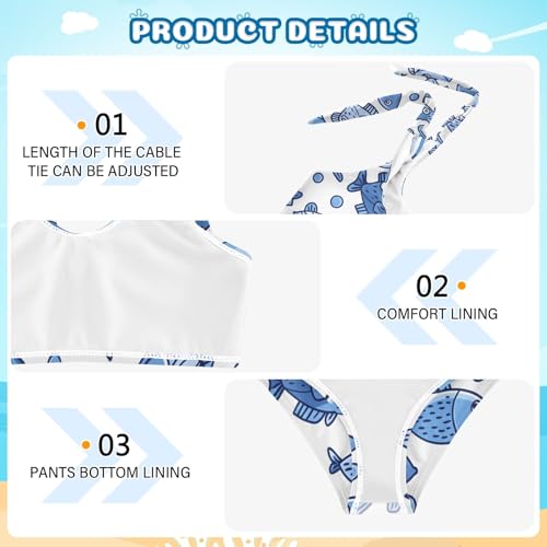 Girls' Bikini Set, with Cute Doodle Fishes Kids Swimsuit 2 Pcs Beach Bathing Suit3