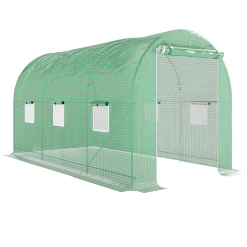 Outsunny Serre de Jardin Tunnel Serre à tomates Surface Sol 8 m² 4L x 2l x 2,05H m châssis Tubulaire renforcé Double Porte zippée 6 fenêtres enroulables Vert