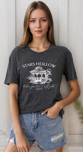 Stars Hollow T Shirt for Women Halloween Cute Fall Shirt Funny Print Letter Autumn Festival Short Sleeve Tee Tops4