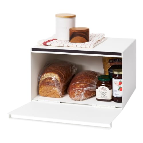 Yamazaki Home Tower Bread Box Keeper Holder Container, Metal Bread Holder Saver, Slim Space Saving Counter Storage - Horizontal - Steel