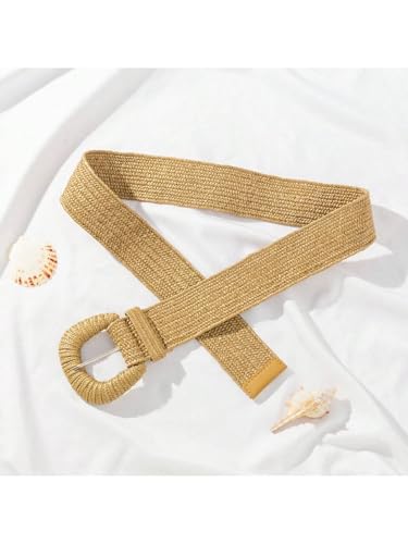 Bsubseach Women Boho Straw Woven Belt Elastic Waistband Stretch Waist Belts Braided Wide Dress Belt2