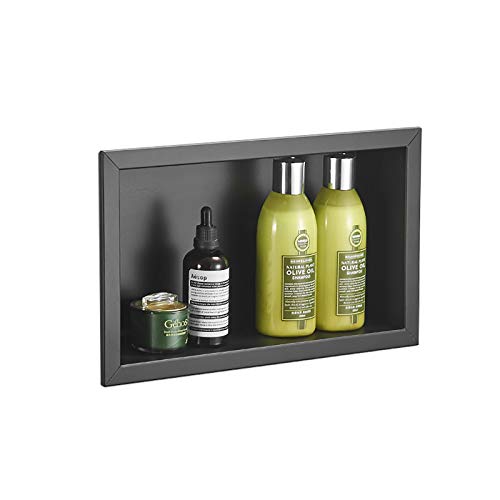 Estante organizador de nicho de ducha de acero inoxidable 304, color negro, para almacenamiento de baño, champú, artículos de tocador, antioxidantes y resistentes al agua.
