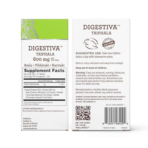 Gurunanda 34-41-240-08409-1 Digestiva Triphala (240 Tablets), Supports Digestion, Helps With Bloating & Constipation, Dietary Supplement thumb #2