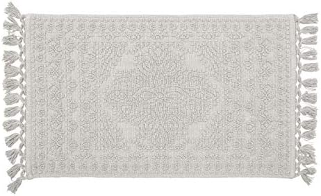 French Connection - Nellore Bath Mat, Woven and Beaded Bathroom Rug, 100% Cotton, Premium Bathroom Decor, Machine Washable, Measures 17 x 28, Light Grey