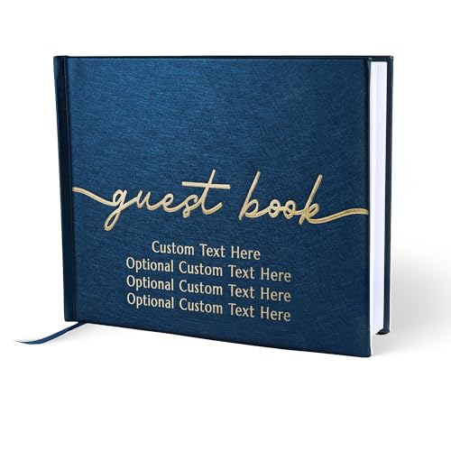 Promot Personalized Guestbook for Party (Sapphire Blue) - 110 Lined Pages in Wood-Free Vegan Leather Hard Cover - Wedding Guest Book Sign in and Photos, Baby Shower, Birthday or Graduation