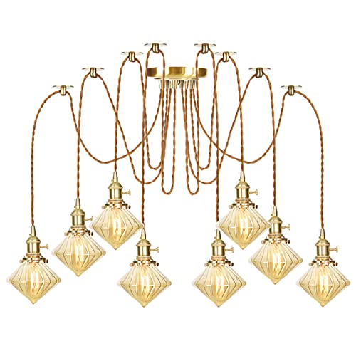 Lustre en verre ambré pour salon et salle à manger, luminaire industriel HNVBDOPAE