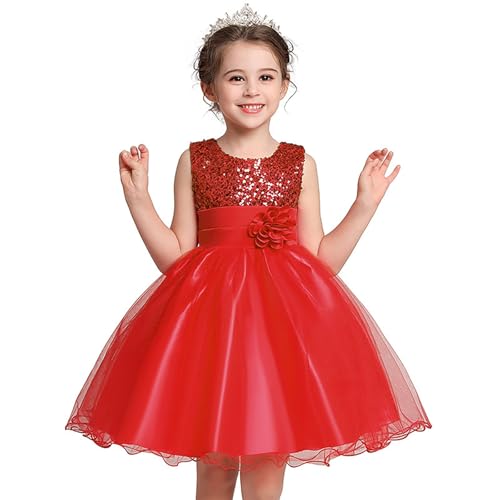 Girls Easter Spring Sequin Sleeveless Satin Tulle Bridesmaid Dress Long A Line Wedding Birthday Pageant Party Dresses (Red, 7-8 Years)2