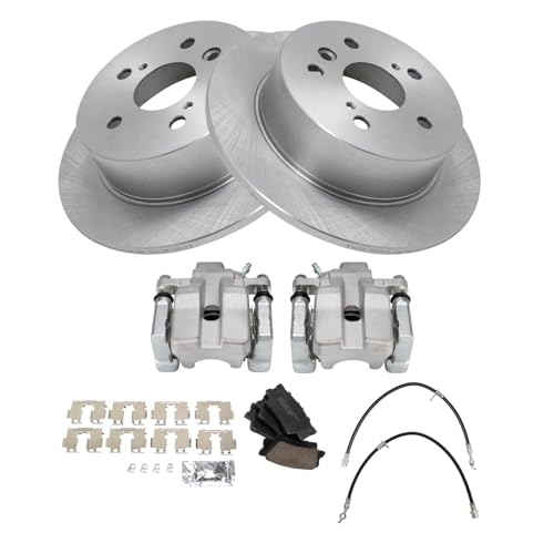 Image of TRQ Rear Brake Pad and Rotor Set Ceramic Calipers Compatible with 2007-2012 Lexus ES350 2008-2012 Toyota Avalon 2007-2011 Camry