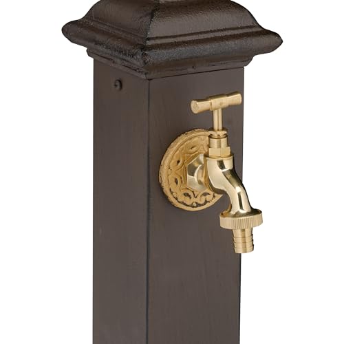 Relaxdays Standbrunnen Antik, mit Wasserhahn, HBT 71x17x21cm, Wasserzapfsäule Garten, Terrasse, Zierbrunnen, Dunkelbraun