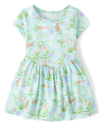 The Childrens Place Baby-Girls and Toddler Skater Dress Short SleeveLight Blue Bunnies 3 Years
