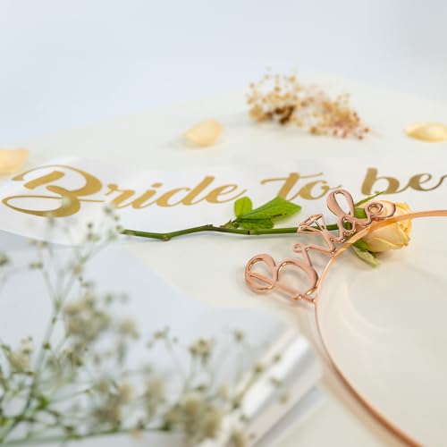 Image of Party Propz Bride to Be Decoration Set Combo - Satin Sash and Rose Gold Crown for Women, Bachelorette Party Decorations, Bridal Shower Accessories & Bride to Be Crown and Sash