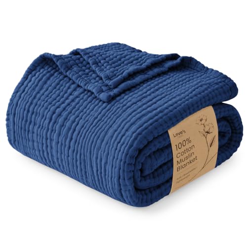 Love's cabin 100% Cotton Muslin Blanket Twin XL Size for Bed, Dark Blue