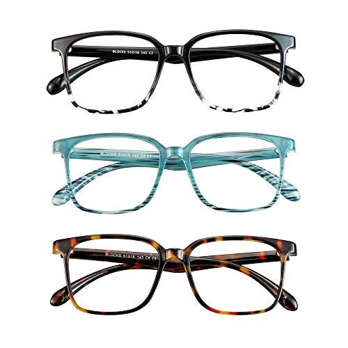 Image of Blue Light Blocking Glasses 3 Pack Square Frame Computer Gaming Reading Glasses Men Women Anti Eyestrain