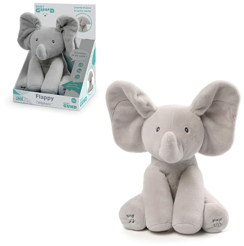 GUND - Flappy L'Éléphant - Peluche Interactive pour Bébé - Bouge, Parle et Chante en Français pour l'Éveil de Votre Enfant - Peluche Éléphant Taille 30...