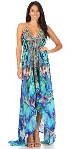 Image of Sakkas Lizi Womens Maxi High-Low Halter Handkerchief Long Dress Beach Party