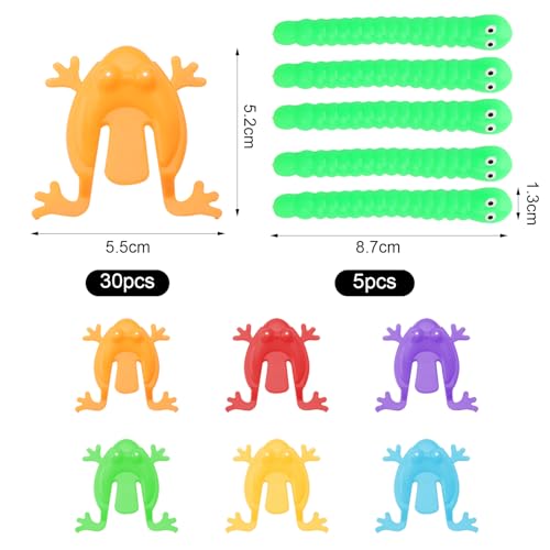 UOCAI 30 Stücke Springen Frosch Spielzeug Frosch Hüpf Spiel, 5pcs grüner Käfer Hüpfendes Froschspielzeug Springfrosch Spielzeug Springspielzeug Mini-Froschspielzeug Mini Hüpfender Für Spiel Party