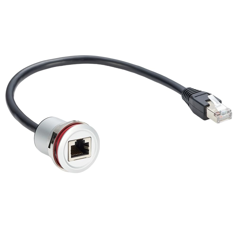 Plinkwirekb RJ45 CAT5e Ethernet Network Extension Cable RJ45 Flush Mount Male to Female Feed Thru Coupler Cable Threaded Fixed Bulkhead Connector Socket Patch Cord for Router Modem(0.3M/1FT)