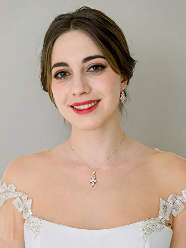 Sweetv Marquise Rose Gold Wedding Jewelry Set For Brides, Bridal Bridesmaids Jewelry Set, Cubic Zirconia Necklace Earrings Set For Women #TOP1