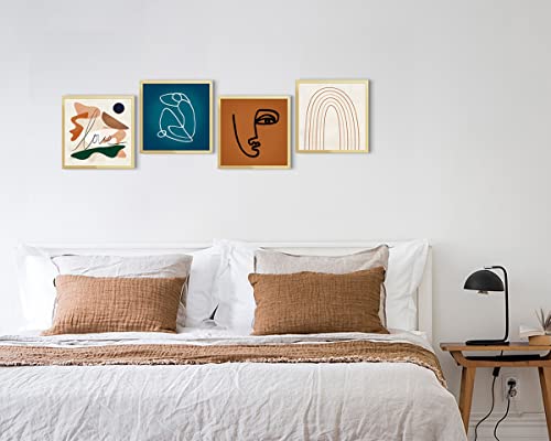 Boho Wall Art Framed Abstract Matisse Art Prints Mid Century Modern Blue Wall Decor Minimalist Woman Face Decor Geometric Line Art Love Painting For Wall Decoration Bathroom Bedroom Orange Pictures #TOP5