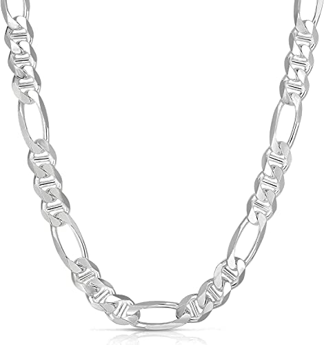 Savlano 925 Sterling Silver Italian Solid Figarucci Figaro Mariner Flat Link Chain Necklace For Men & Women - Made in Italy Comes Gift Box