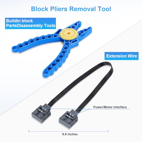 Power Functions Motor Set, APKLVSR Elektrisches Motoren-Set mit 3x L-Motoren, Fernbedienung, Batteriemodul, 2x Verlängerungskabel,Plastikzange, für Technic Klemmbausteine Zubehör (3L)