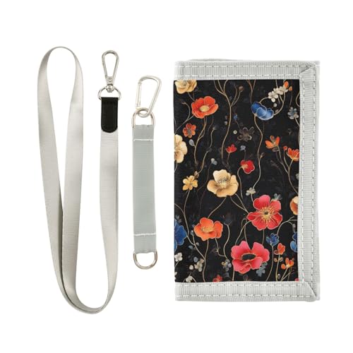 FOLIOSA Beautiful Floral Pattern Kids Wallet for Boys Girls Youth, Compact Fabric 4.9×2.9 in