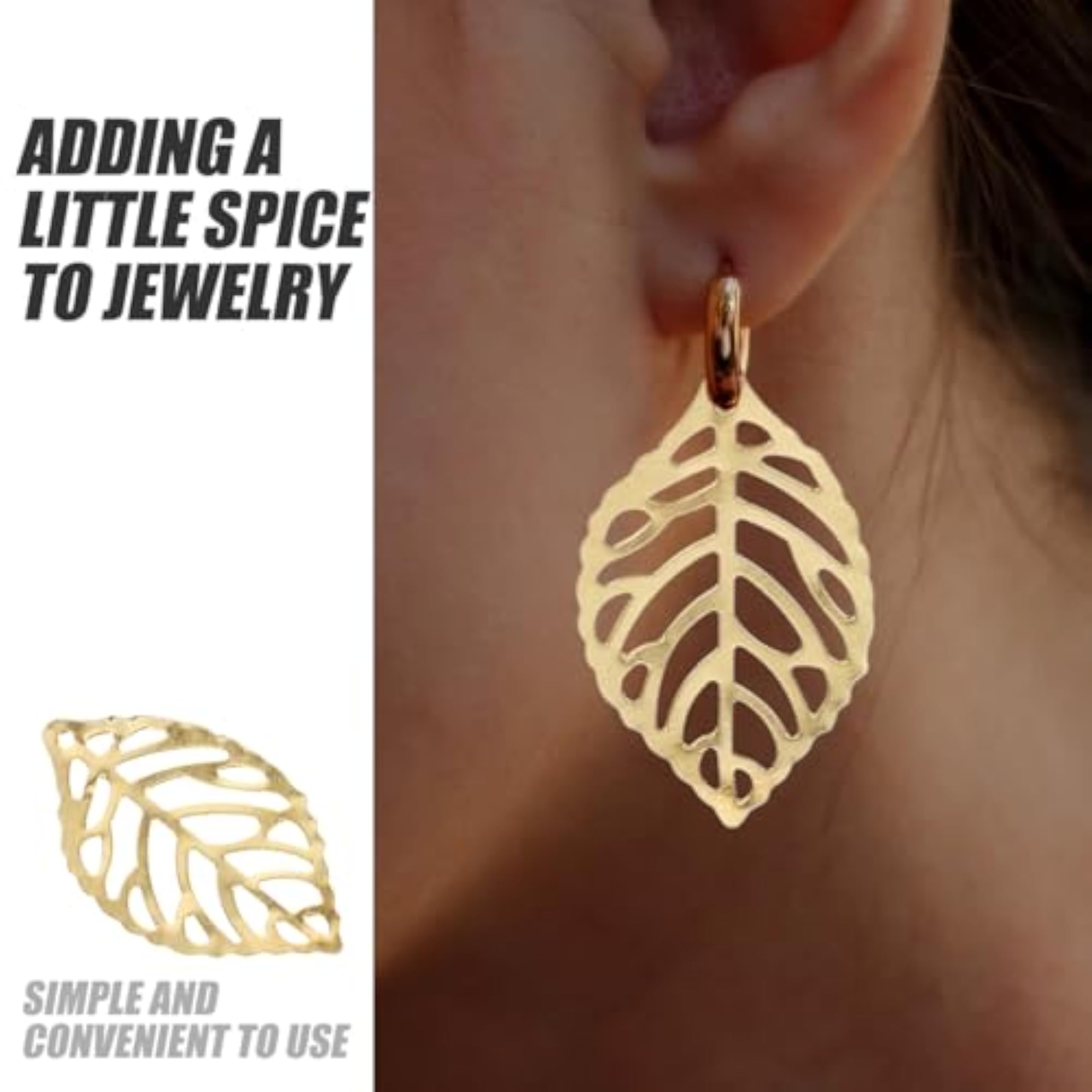 100Pcs Hollow Leaf Charms for DIY Jewellery Making