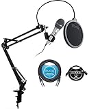 Audio-Technica ATR2100-USB Handheld Cardioid Dynamic USB and XLR Microphone Bundle with Blucoil Pop Filter, 10-Ft XLR Cable and 5-Pack of Reusable Cable Ties