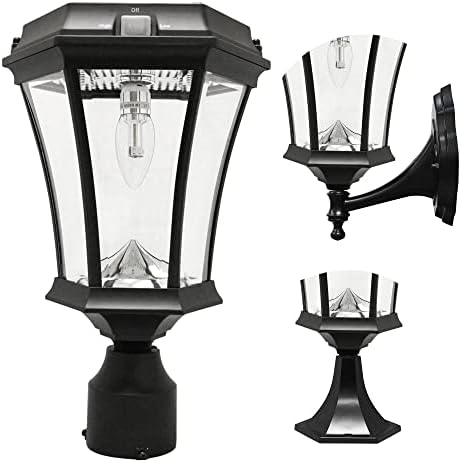 GAMA Sonic Solar Outdoor Post Light, Victorian Bulb, White Aluminum, 1-Light with 3 Mounting Options, 3-inch Fitter for Lamp Posts, Flat Mount for Column Lights and Wall Sconce Mount (94B033)
