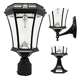 GAMA Sonic Solar Outdoor Post Light, Victorian Bulb, White Aluminum, 1-Light with 3 Mounting Options