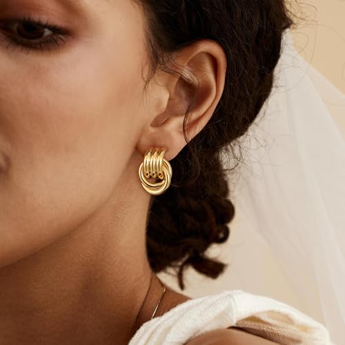 Chunky Gold Knot Dangle Drop Earrings for Women Trendy Statement Earrings Hypoallergenic Lightweight Gold Jewelry Women2
