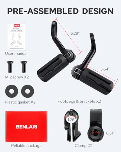 Image of Benlari Highway Pegs 1in 1-1 /4in Highway Footpegs 304 Stainless Steel Adjustable Fit For Harley Touring Street Glide Road King Electra Glide Softail Dyna Black (Long Angled)