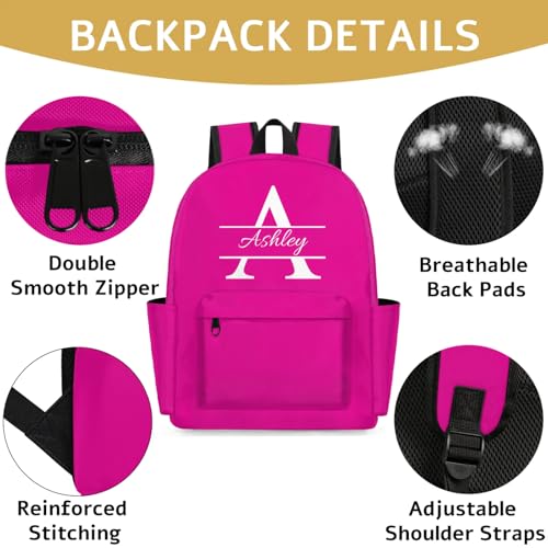 Personalized Backpack with Initial & Name Personalized Shoulder Bag for Women Men Waterproof Travel Casual Daypack 15.1in, Hot Pink2