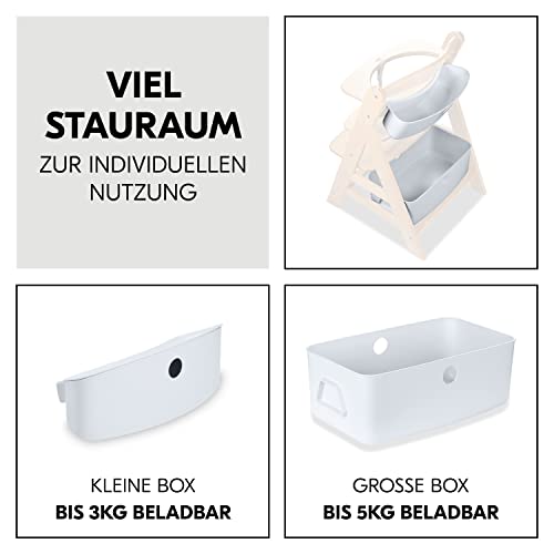 hauck Organizer Set, Weiß - Kompatibel mit Alpha+ & Beta+ Kinderhochstuhl, Großer Aufbewahrungskorb bis 5 kg & Kleine Hängebox mit Deckel bis 3 kg, Leicht Abwischbar