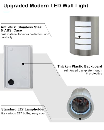 Applique extérieure IP44 étanche luminaire inox brossé E27 durable - 4