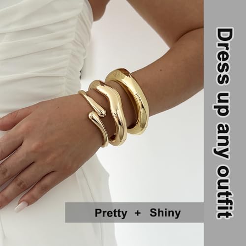 Chunky Gold Bangles Bracelets for Women Gold Cuff Bracelet Set Waterproof Non Tarnish Stack Bracelet for Women Jewelry2