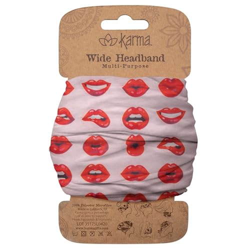 Karma Lips Headband for Women - Wide - Fabric Headband and Stretchy Hair Scarf - Red and Pink