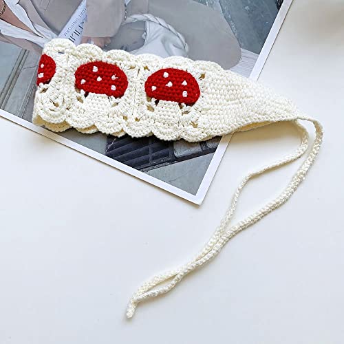 Hairband, Mushroom Pattern Hairband, Sweet Crochet Hair Band, Cute Headband Hair Accessories, Pastoral Style Girls Bandanas(White) #TOP3