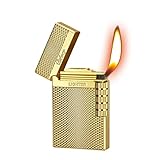 Classic Cigarette Cigar Metal Lighter, Traditional Soft Flame Butane Lighter, Adjustable Flame, Butane Gas Refillable (Gold)