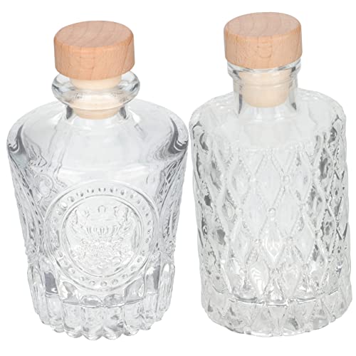 MUCKLILY Botellas Pequeñas De Vidrio Transparente Estilo Europeo Para Almacenamiento De Vino, Conjunto De 2 Piezas, Vidrio Seguro y Reutilizable, Adecuado Para Cocina y Celebraciones