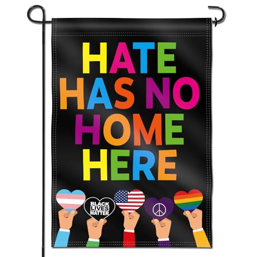 Anley Double Sided Premium Garden Flag, Hate Has No Home Here Decorative Garden Flags for Home Decor - Weather Proof & Double Stitched Yard Flags - 18 x 12.5 Inch