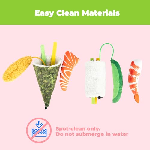 Image of Catify by Best Pet Supplies Interactive Sushi Set Catnip Cat Toy for Indoor Cats & Kittens, Plush Pull-Out Toppings Chew Toys, Durable, Soft, Enrichment Play